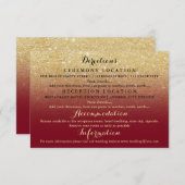 Imitate Gold Glitzer Bordeaux Details Hochzeit Begleitkarte (Vorne/Hinten)