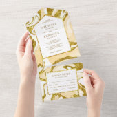 Imitate Gold Glitzer Creme Elfenbeinmarmor Hochzei All In One Einladung (Abreißen)