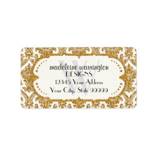 Imitate Gold Glitzer Damask Blumenmuster Business Adressaufkleber