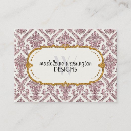 Imitate Gold Glitzer Damask Blumenmuster Business Terminkarte (Vorderseite)