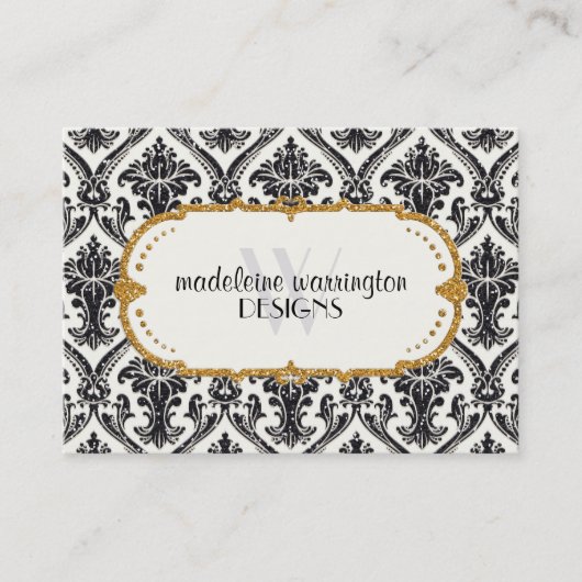 Imitate Gold Glitzer Damask Blumenmuster Business Terminkarte (Vorderseite)