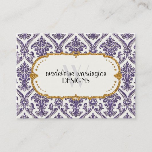 Imitate Gold Glitzer Damask Blumenmuster Business Terminkarte (Vorderseite)