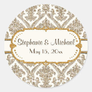 Imitate Gold Glitzer Damask Blumenmuster-Papier Runder Aufkleber