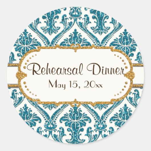 Imitate Gold Glitzer Damask Blumenmuster-Papier Runder Aufkleber (Vorderseite)