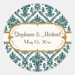 Imitate Gold Glitzer Damask Blumenmuster-Papier Runder Aufkleber