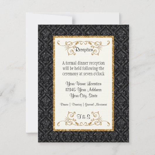 Imitate Gold Glitzer Damask Ticket Style Empfang Einladung (Vorderseite)