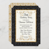 Imitate Gold Glitzer Damask Ticket Style Geburtsta Einladung (Vorne/Hinten)