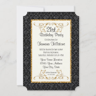 Imitate Gold Glitzer Damask Ticket Style Geburtsta Einladung