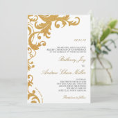 Imitate Gold Glitzer Elegante Damask Einladung (Stehend Vorderseite)