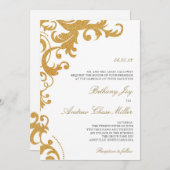 Imitate Gold Glitzer Elegante Damask Einladung (Vorne/Hinten)