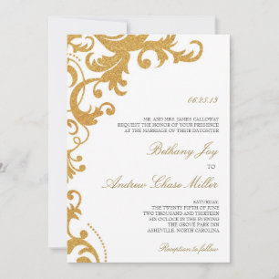 Imitate Gold Glitzer Elegante Damask Einladung