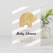 Imitate Gold Glitzer Elephant Gray Baby Dusche ein Einladung (Stehend Vorderseite)