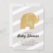 Imitate Gold Glitzer Elephant Gray Baby Dusche ein Einladung (Vorderseite)