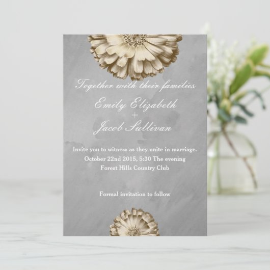 Imitate Gold Glitzer Foil Daisy Inspiriert Hochzei Save The Date (Stehend Vorderseite)