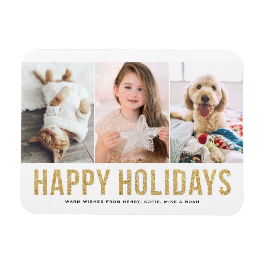 Imitate Gold Glitzer Foto Collage Happy Holidays Magnet (Horizontal)