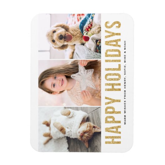 Imitate Gold Glitzer Foto Collage Happy Holidays Magnet (Vertikal)