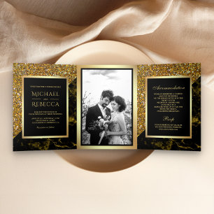 Imitate Gold Glitzer Gold Marble Foto Hochzeit Dreifach Gefaltete Einladung