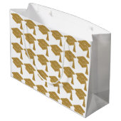 Imitate Gold Glitzer Grad Cap Abschluss Große Geschenktüte (Rückseite Schrägansicht)