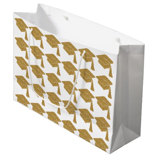 Imitate Gold Glitzer Grad Cap Abschluss Große Geschenktüte (Vorderseite Schrägansicht)