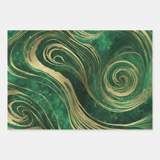 Imitate Gold Glitzer Green Marble Wirbel Kunst Kun Geschenkpapier Set (Vorderseite 3)