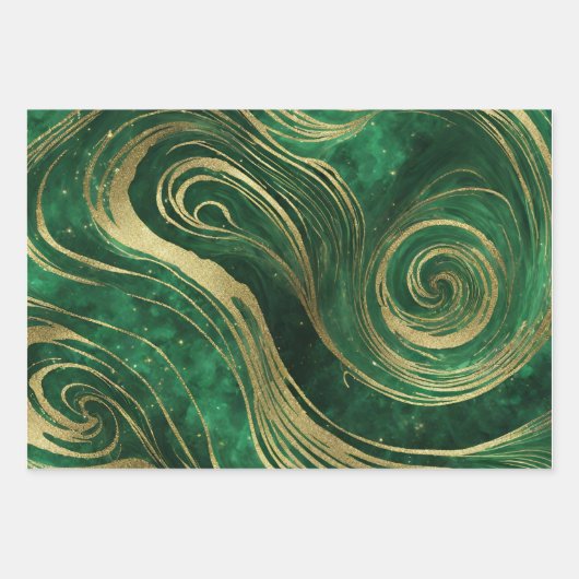 Imitate Gold Glitzer Green Marble Wirbel Kunst Kun Geschenkpapier Set (Vorderseite 2)