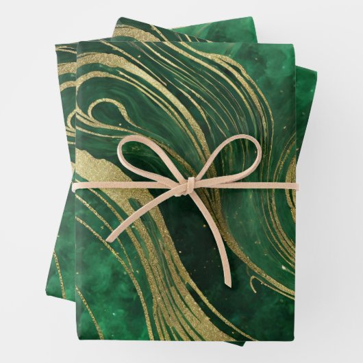Imitate Gold Glitzer Green Marble Wirbel Kunst Kun Geschenkpapier Set (Beispiel)
