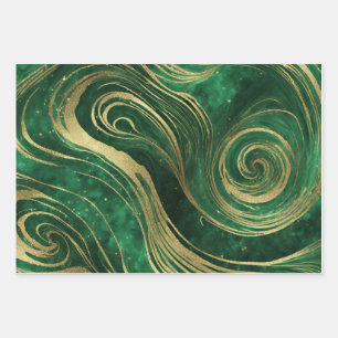 Imitate Gold Glitzer Green Marble Wirbel Kunst Kun Geschenkpapier Set