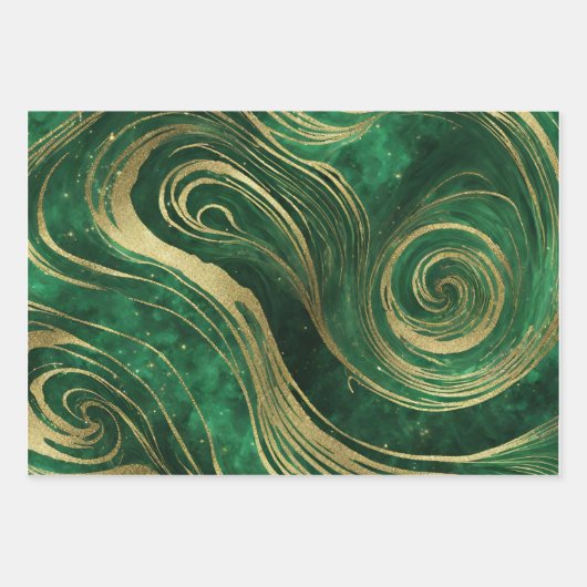 Imitate Gold Glitzer Green Marble Wirbel Kunst Kun Geschenkpapier Set (Vorderseite)