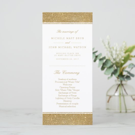Imitate Gold Glitzer Hochzeitsprogramm Rackkarten Programm (Stehend Vorderseite)
