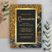 Imitate Gold Glitzer Kohle Grau Marmor Quinceanera Einladung