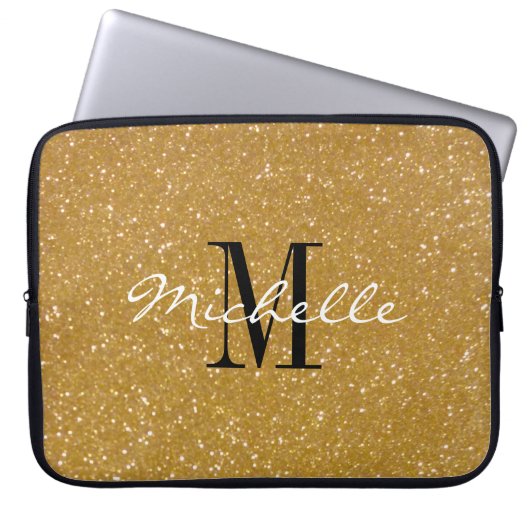 Imitate Gold Glitzer kundenspezifische Monogramm L Laptopschutzhülle (Vorderseite)