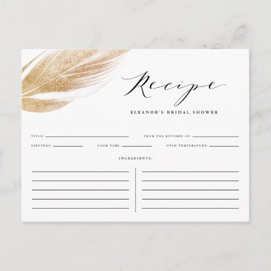 Imitate Gold Glitzer Leaf Brautparty Rezept Karte (Vorderseite)