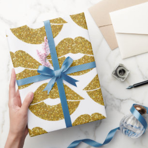 Imitate Gold Glitzer Look Lips Muster Geschenkpapier