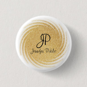 Imitate Gold Glitzer Look Monogram Template Elegan Button
