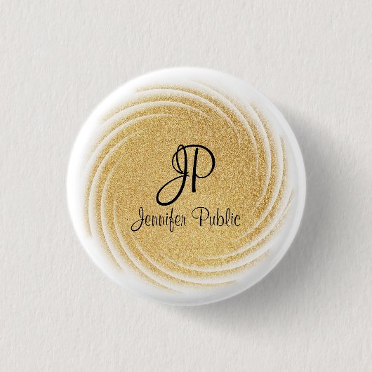 Imitate Gold Glitzer Look Monogram Template Elegan Button (Vorderseite)