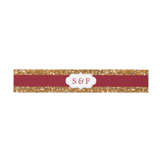 Imitate Gold Glitzer Maroon Red Wedding Monogram Einladungsbanderole (Flach)