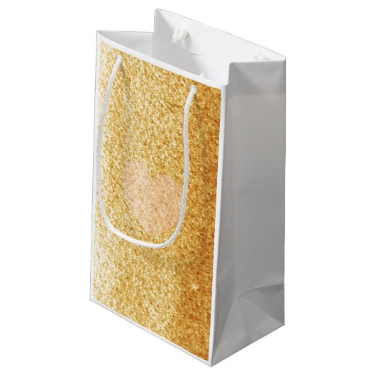 Imitate Gold Glitzer mit Herz Kleine Geschenktüte (Rückseite Schrägansicht)