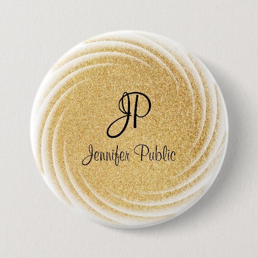 Imitate Gold Glitzer Mit Monogramm Elegante Vorlag Button (Vorderseite)