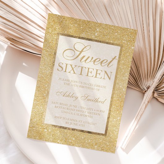 Imitate Gold Glitzer Moderne elegante Sweet 16 Einladung