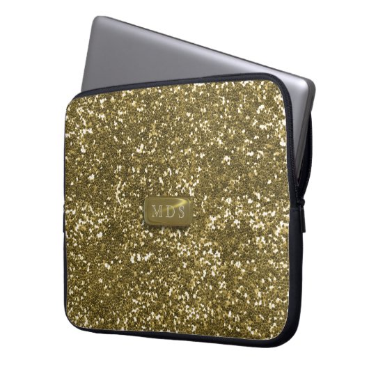 Imitate Gold Glitzer Modernes Monogramm Notebook-S Laptopschutzhülle (Vorderseite Links)