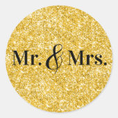 Imitate Gold Glitzer Mr. & Mrs. Wedding Runder Aufkleber (Vorderseite)
