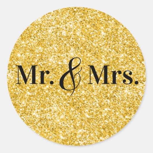Imitate Gold Glitzer Mr. & Mrs. Wedding Runder Aufkleber (Vorderseite)