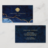 Imitate Gold Glitzer Muschel auf blau Visitenkarte (Vorne/Hinten)