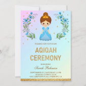 Imitate Gold Glitzer Niedlich Blue Princess Aqiqah Einladung (Vorderseite)