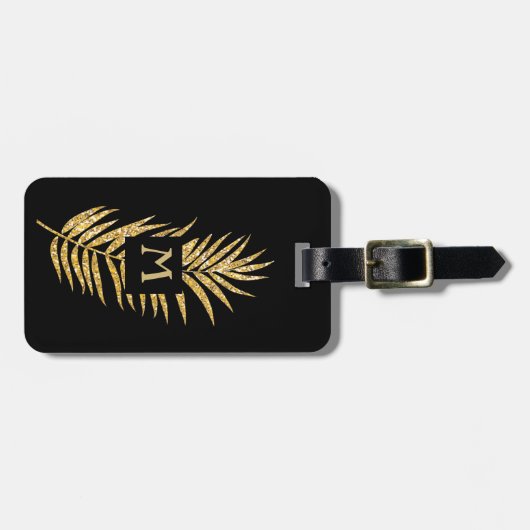 Imitate Gold Glitzer Palm Tree auf dem Schwarzen T Gepäckanhänger (Vorderseite horizontal)
