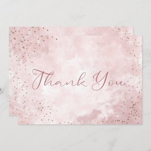 Imitate Gold Glitzer & Pink Moderne Hochzeit Dankeskarte (Vorne/Hinten)
