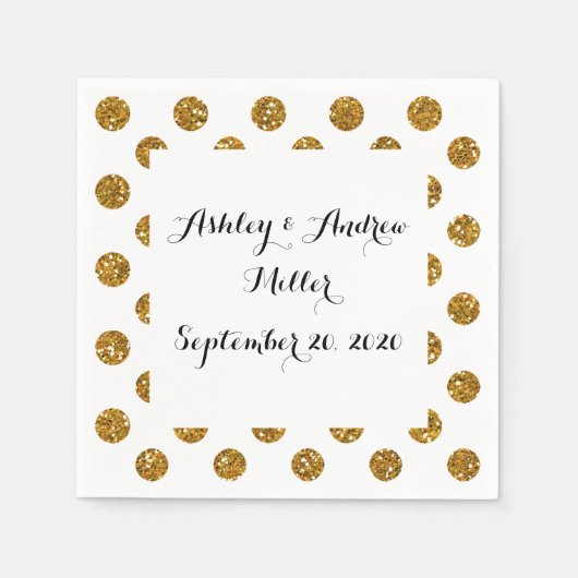 Imitate Gold Glitzer Polka Dots Muster auf Weiß Serviette (Vorderseite)