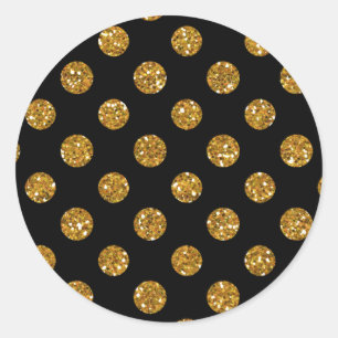 Imitate Gold Glitzer Polka Dots Pattern auf Schwar Runder Aufkleber