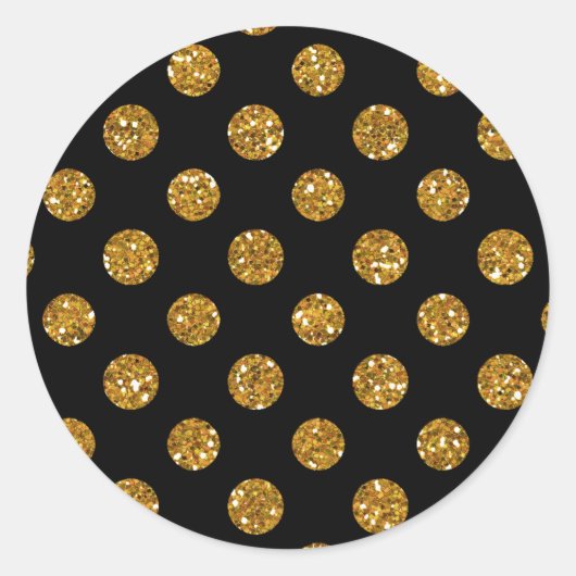 Imitate Gold Glitzer Polka Dots Pattern auf Schwar Runder Aufkleber (Vorderseite)