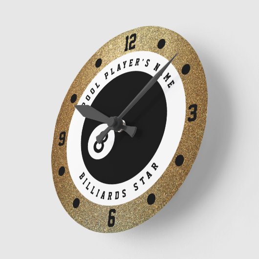Imitate Gold Glitzer Pool Player Billard Runde Wanduhr (Winkel)